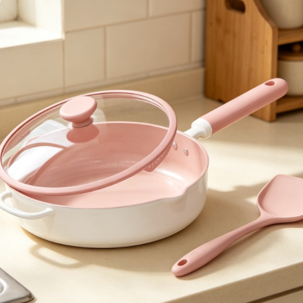 Deep Frying Pan/Wok With Lid, Spatula Included, Pfoa Free