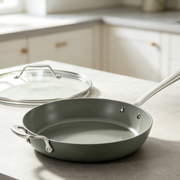 Ceramic Non Stick Frying Pan With Lid, Durable, Compatible With All Stovetops